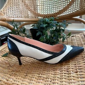 J. Crew Black and White Pointed Toe Kitten Heel Pumps